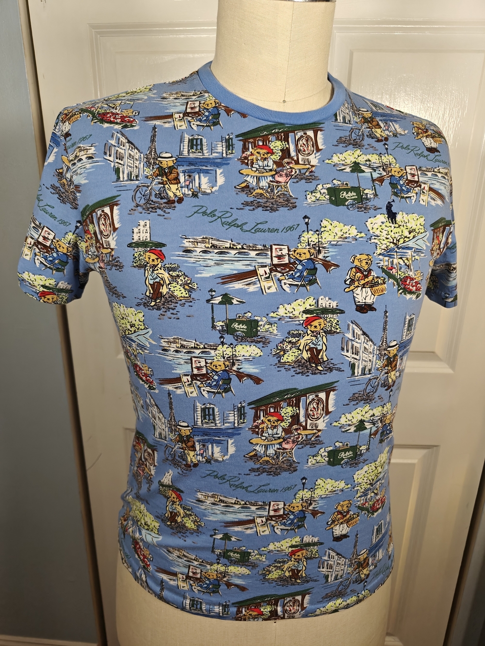 Polo Ralph Lauren Mens Medium All Over Printed Paris Polo Bear Jersey T-Shirt
